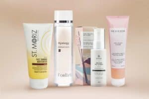 Kosmetyki do pielęgnacji skóry i włosów na tle.