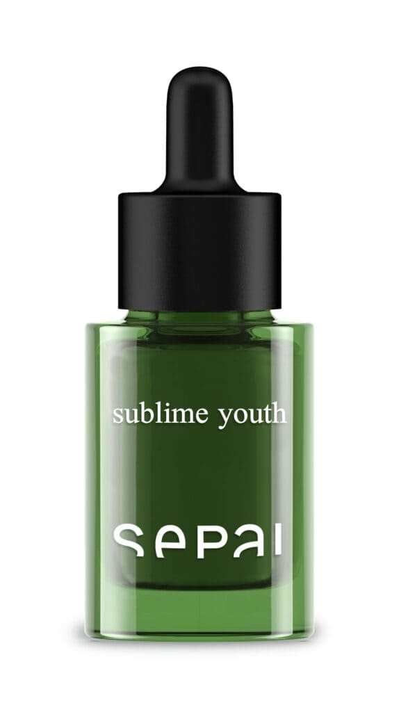 Butelka z serum kosmetycznym, napis "sublime youth